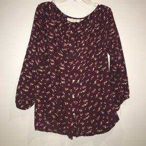 Maroon floral peasant blouse